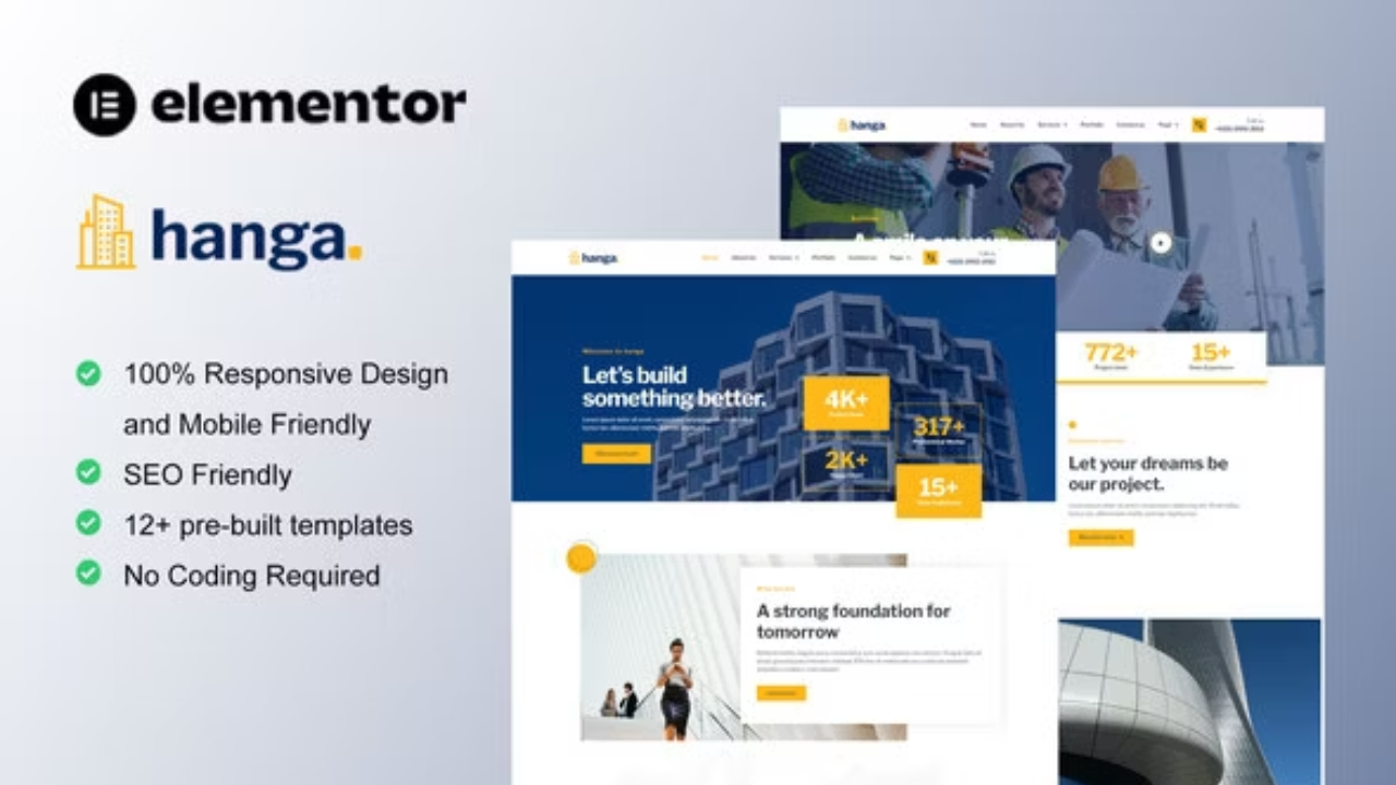 hanga Hanga - Construction & Building Elementor Template Kit